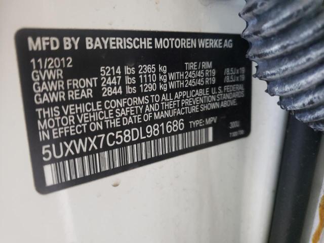 5UXWX7C58DL981686 - 2013 BMW X3 XDRIVE35I WHITE photo 13