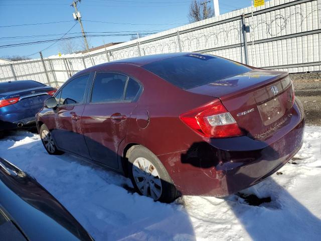 2HGFB2F51CH546407 - 2012 HONDA CIVIC LX BURGUNDY photo 2