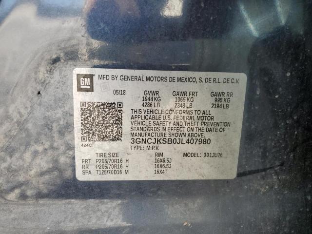 3GNCJKSB0JL407980 - 2018 CHEVROLET TRAX LS BLUE photo 13