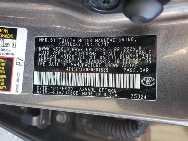 4T1BF1FK9HU804559 - 2017 TOYOTA CAMRY LE CHARCOAL photo 12