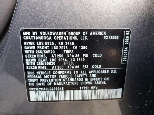 1V21E2CA3LC209045 - 2020 VOLKSWAGEN ATLAS CROS SE Серый фото 14