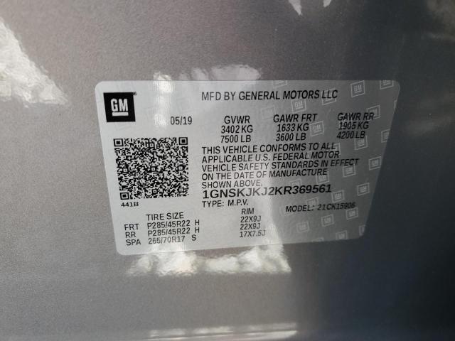 1GNSKJKJ2KR369561 - 2019 CHEVROLET SUBURBAN K1500 PREMIER SILVER photo 14