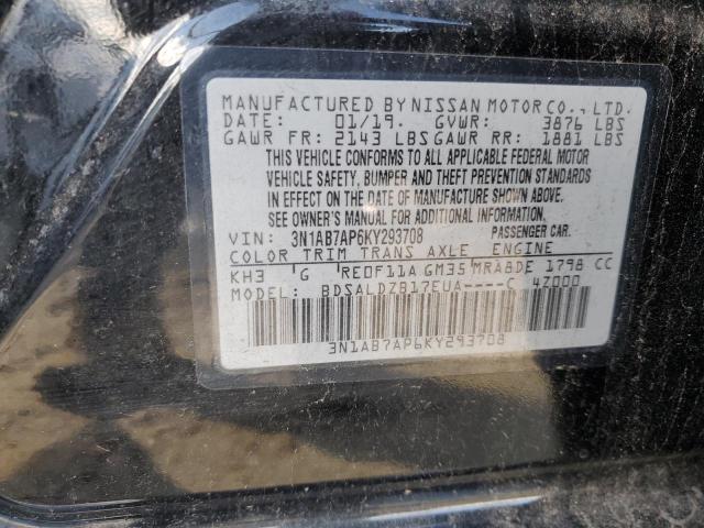 3N1AB7AP6KY293708 - 2019 NISSAN SENTRA S BLACK photo 12