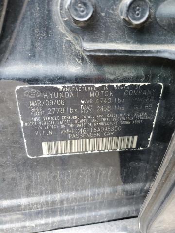 KMHFC46F16A095350 - 2006 HYUNDAI AZERA SE BLACK photo 12