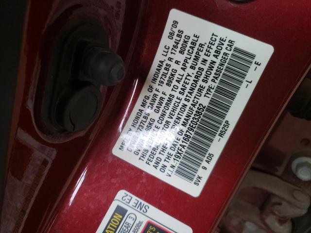 19XFA16879E033852 - 2009 HONDA CIVIC EX RED photo 13