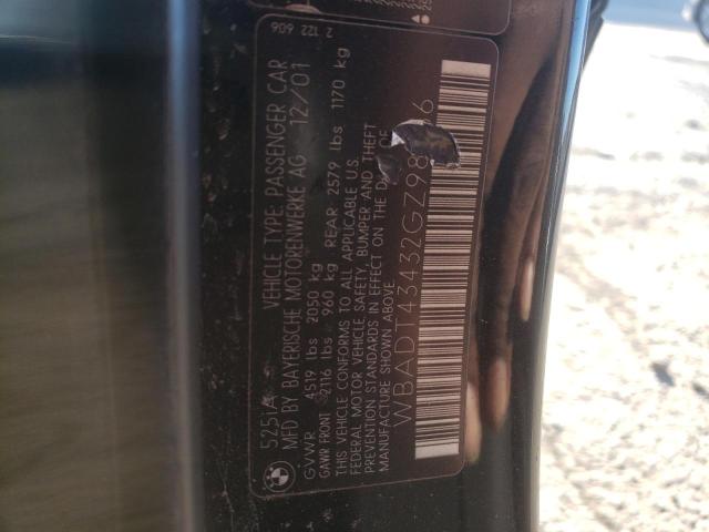 WBADT43432GZ98036 - 2002 BMW 525 I AUTOMATIC BLACK photo 12