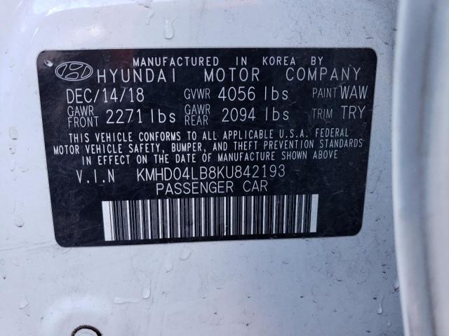 KMHD04LB8KU842193 - 2019 HYUNDAI ELANTRA SPORT WHITE photo 12