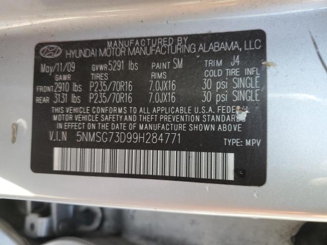 5NMSG73D99H284771 - 2009 HYUNDAI SANTA FE GLS SILVER photo 13