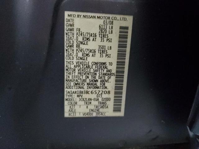 5N1AR18B38C657208 - 2008 NISSAN PATHFINDER S 灰色 照片 13