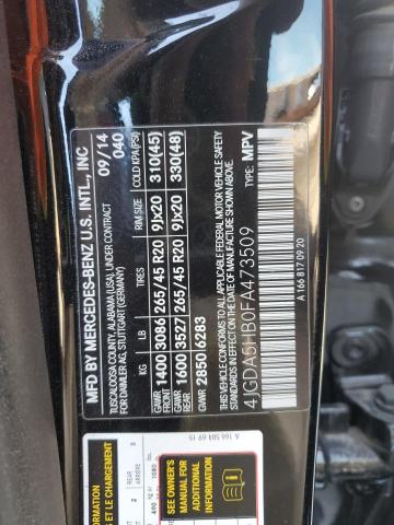 4JGDA5HB0FA473509 - 2015 MERCEDES-BENZ ML 350 4MATIC BLACK photo 12