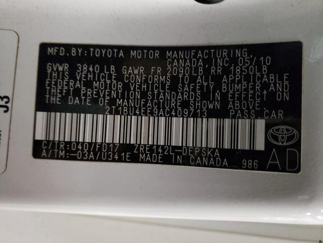 2T1BU4EE9AC409713 - 2010 TOYOTA COROLLA BASE WHITE photo 12