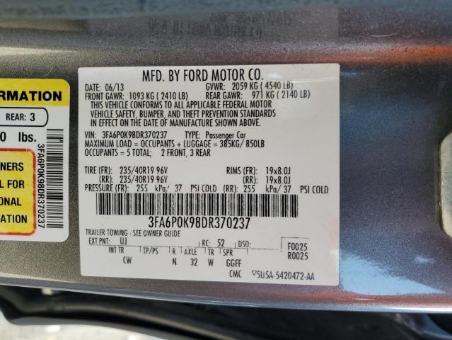 3FA6P0K98DR370237 - 2013 FORD FUSION TITANIUM GRAY photo 12