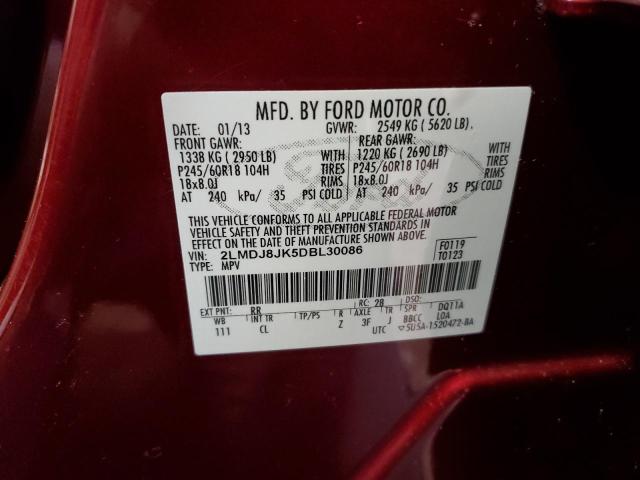 2LMDJ8JK5DBL30086 - 2013 LINCOLN MKX RED photo 13