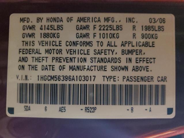 1HGCM56396A103017 - 2006 HONDA ACCORD SE BURGUNDY photo 12