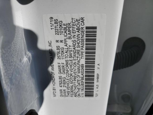 19UUB3F88LA002489 - 2020 ACURA TLX ADVANCE WHITE photo 12