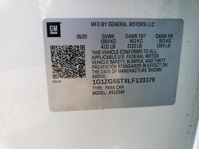 1G1ZG5STXLF133379 - 2020 CHEVROLET MALIBU RS 白色 照片 12