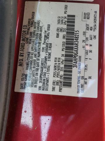 3FAHP0GAXAR348215 - 2010 FORD FUSION S RED photo 13