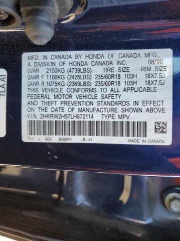 2HKRW2H57LH672114 - 2020 HONDA CR-V EX BLUE photo 12