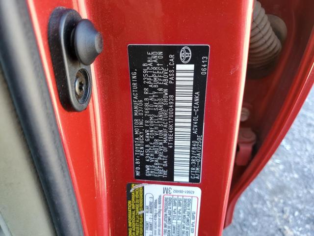 4T1BE46K17U004938 - 2007 TOYOTA CAMRY CE RED photo 12