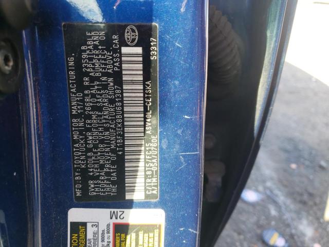 4T1BF3EK8BU681387 - 2011 TOYOTA CAMRY BASE BLUE photo 12