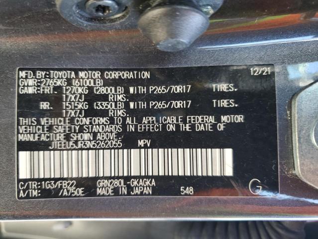 JTEEU5JR3N5262055 - 2022 TOYOTA 4RUNNER SR5 GRAY photo 13