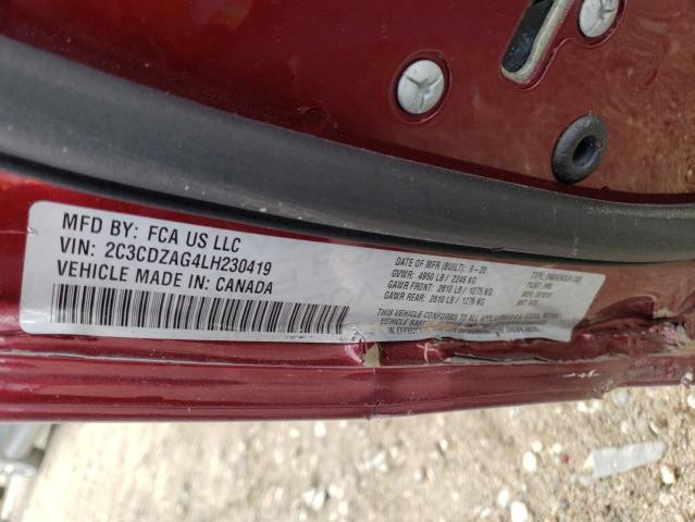 2C3CDZAG4LH230419 - 2020 DODGE CHALLENGER SXT BURGUNDY photo 12