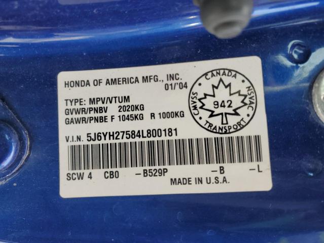 5J6YH27584L800181 - 2004 HONDA ELEMENT EX BLUE photo 13