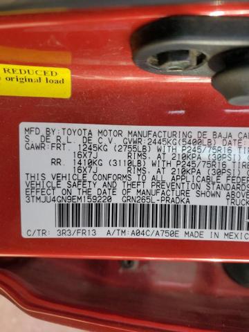 3TMJU4GN9EM159220 - 2014 TOYOTA TACOMA DOUBLE CAB PRERUNNER RED photo 12