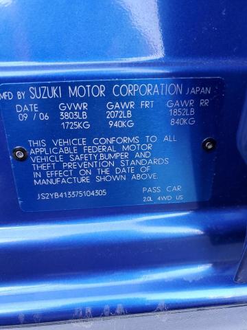 JS2YB413375104305 - 2007 SUZUKI SX4 BLUE photo 12