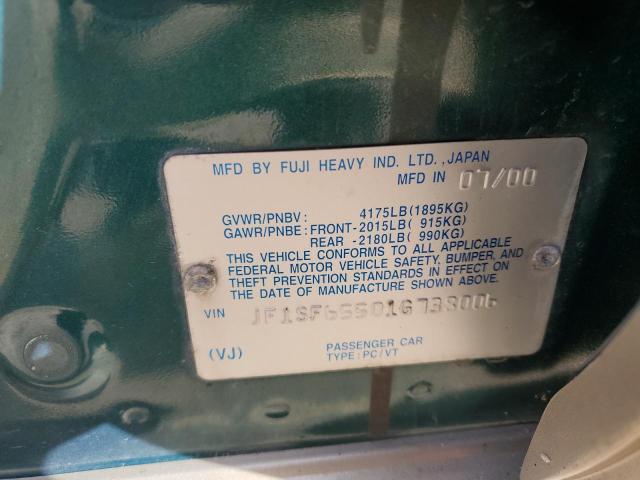 JF1SF65501G738006 - 2001 SUBARU FORESTER S TEAL photo 12