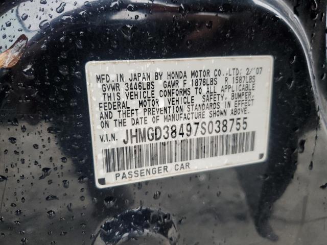 JHMGD38497S038755 - 2007 HONDA FIT BLACK photo 13