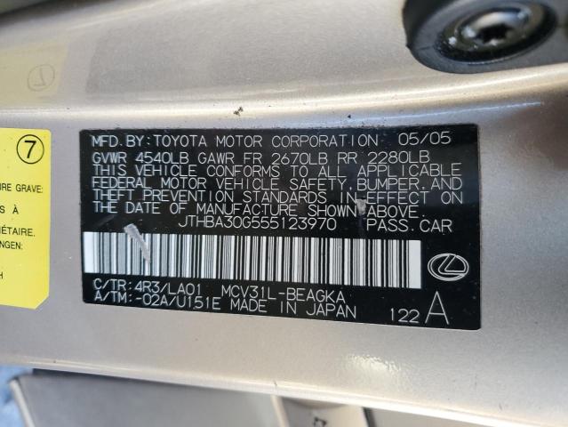 JTHBA30G555123970 - 2005 LEXUS ES 330 GOLD photo 12