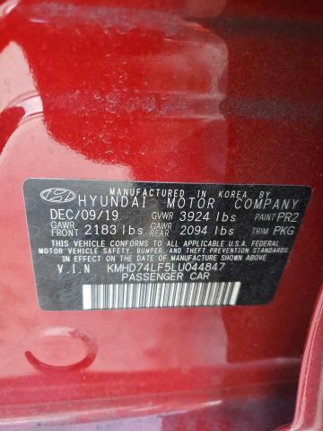 KMHD74LF5LU044847 - 2020 HYUNDAI ELANTRA SE RED photo 12