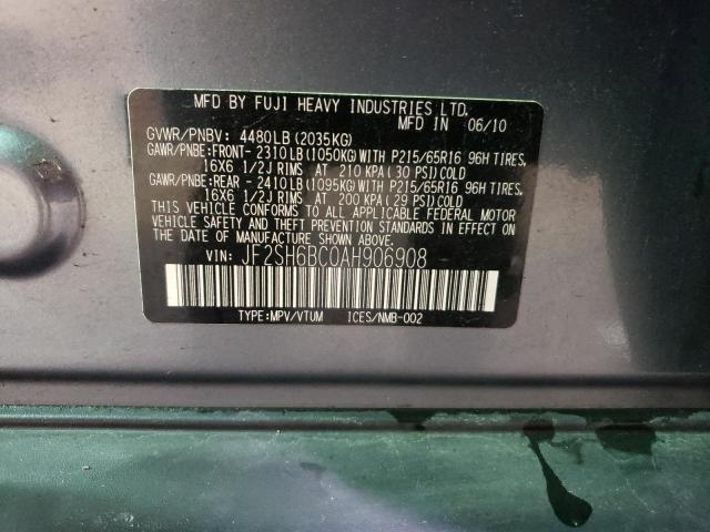 JF2SH6BC0AH906908 - 2010 SUBARU FORESTER XS Turkuaz foto 12