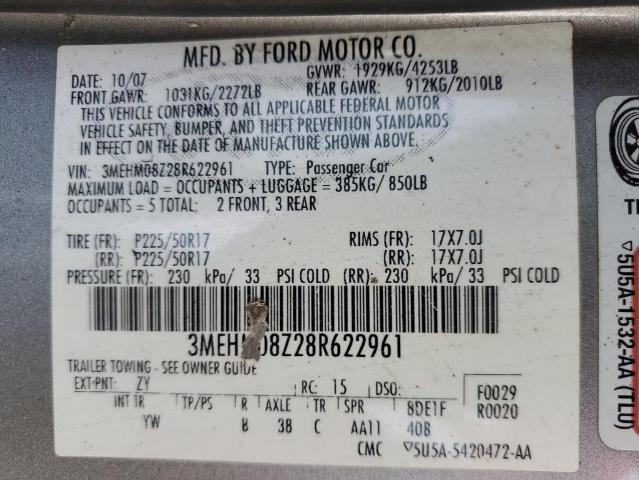 3MEHM08Z28R622961 - 2008 MERCURY MILAN PREMIER SILVER photo 13