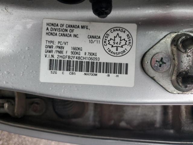 2HGFB2F48CH106093 - 2012 HONDA CIVIC LX SILVER photo 13