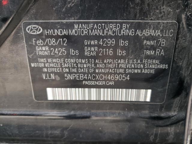 5NPEB4ACXCH469054 - 2012 HYUNDAI SONATA GLS BLACK photo 12