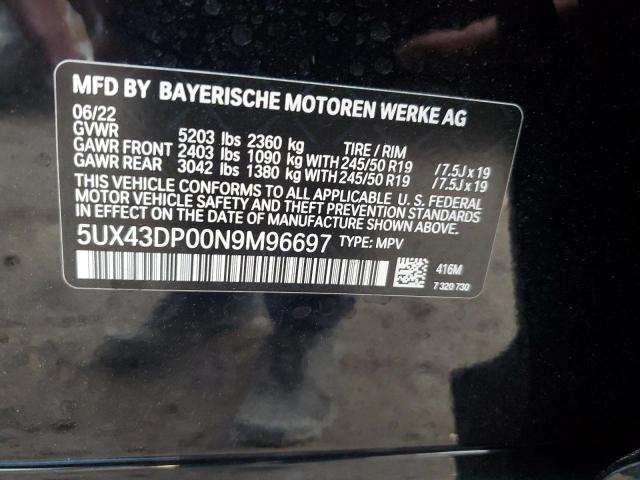 5UX43DP00N9M96697 - 2022 BMW X3 SDRIVE30I BLACK photo 14