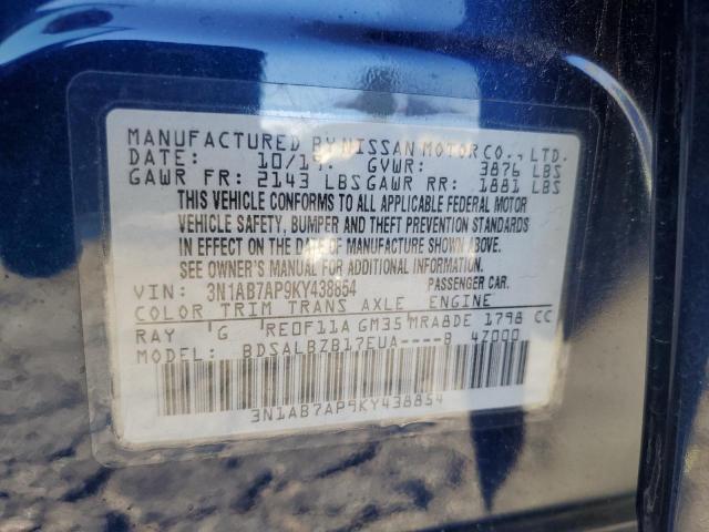 3N1AB7AP9KY438854 - 2019 NISSAN SENTRA S BLUE photo 12