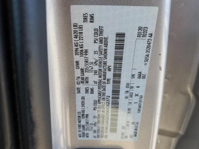 1FMCU0GX3GUC62372 - 2016 FORD ESCAPE SE SILVER photo 12