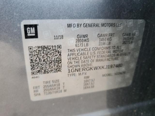 1GNERGKWXKJ197480 - 2019 CHEVROLET TRAVERSE LT GRAY photo 12