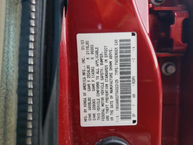 19UUA66277A022125 - 2007 ACURA TL RED photo 12