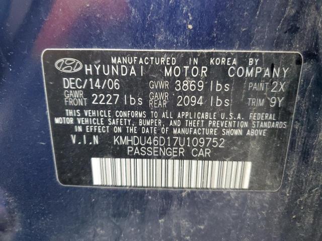 KMHDU46D17U109752 - 2007 HYUNDAI ELANTRA GLS BLUE photo 12