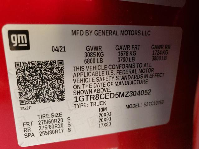 1GTR8CED5MZ304052 - 2021 GMC SIERRA C1500 ELEVATION RED photo 12