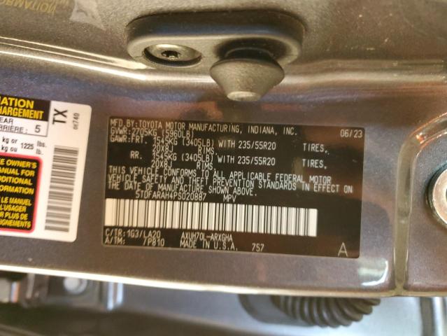 5TDFARAH4PS020887 - 2023 TOYOTA HIGHLANDER HYBRID PLATINUM GRAY photo 12