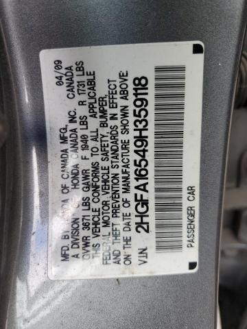 2HGFA16549H359118 - 2009 HONDA CIVIC LX CHARCOAL photo 12