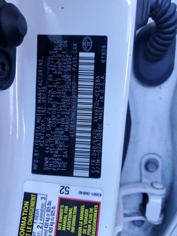 4T1B11HK2KU791267 - 2019 TOYOTA CAMRY L WHITE photo 12