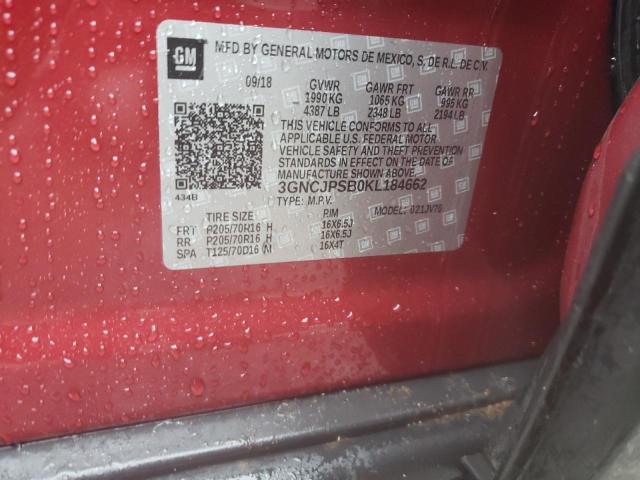 3GNCJPSB0KL184662 - 2019 CHEVROLET TRAX 1LT RED photo 12