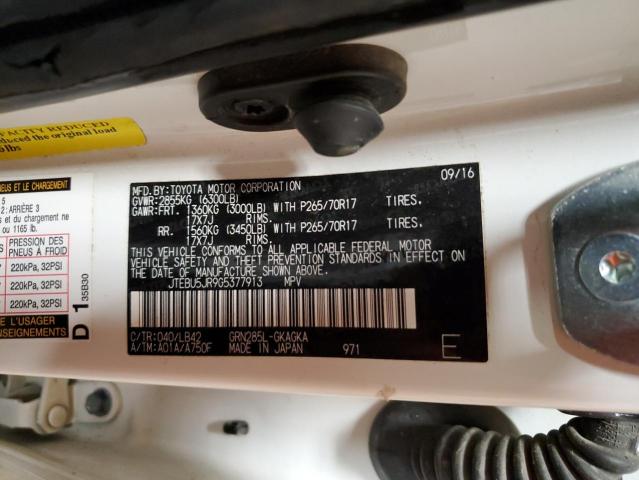 JTEBU5JR9G5377913 - 2016 TOYOTA 4RUNNER SR5/SR5 PREMIUM 白色 照片 12