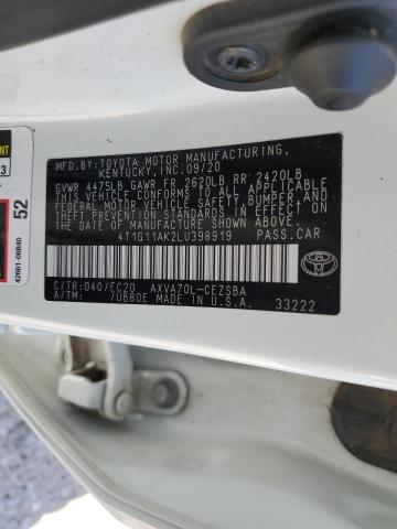 4T1G11AK2LU398919 - 2020 TOYOTA CAMRY SE WHITE photo 12